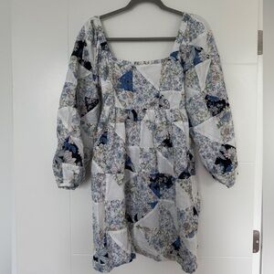 J. Crew Blue and White Quilted Floral Dress